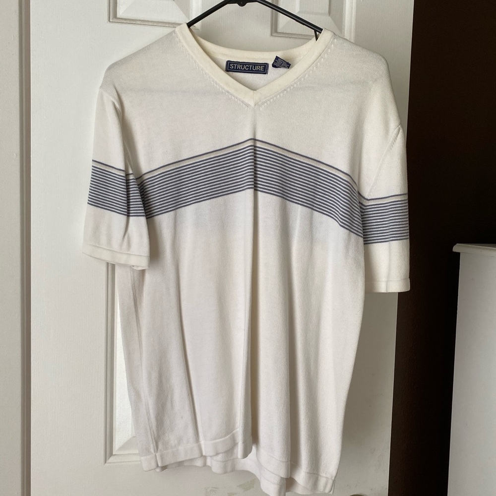 Structure vintage blue and white V-striped shirt